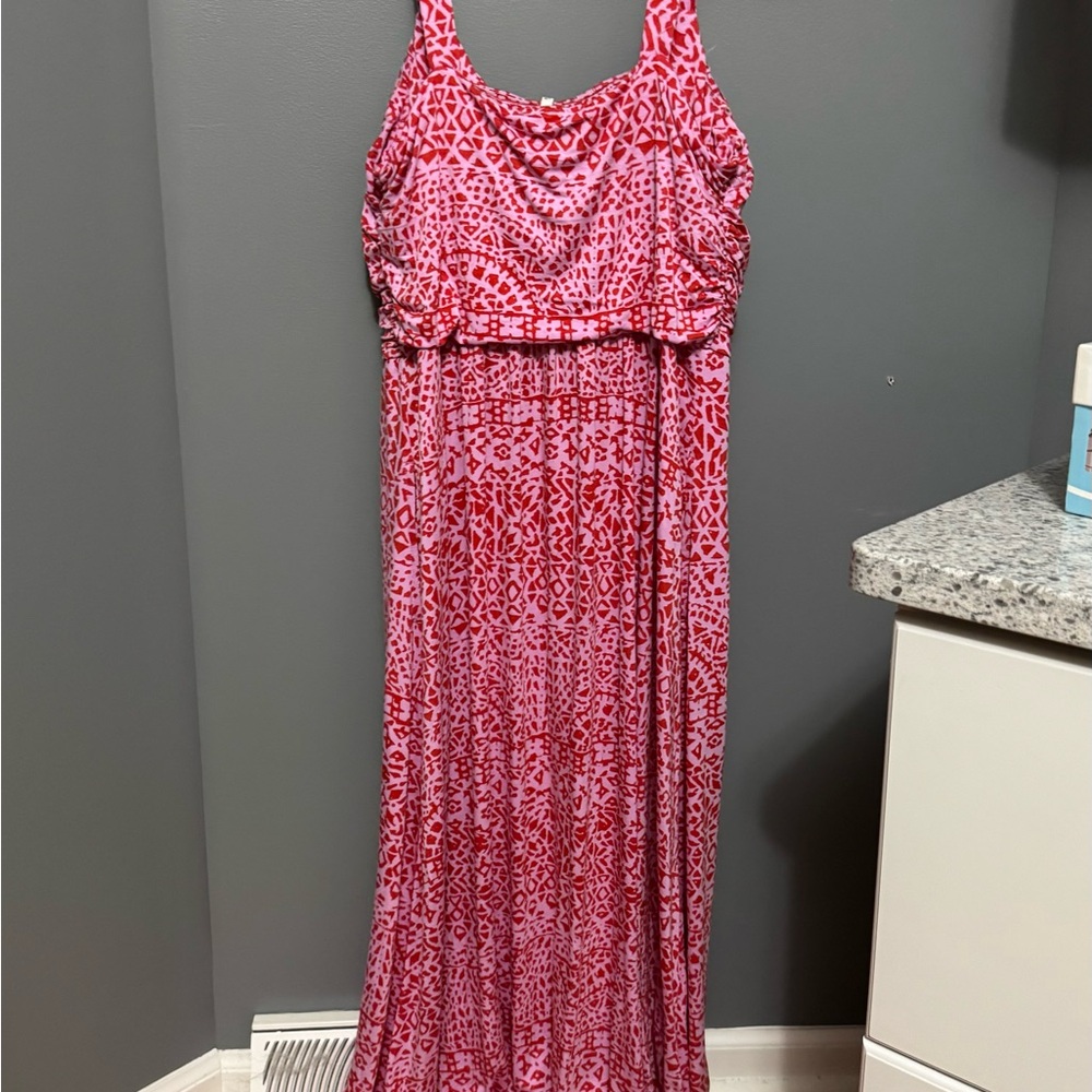Soma Red and Pink Patterned Maxi Dress. Built in bra.